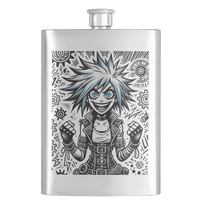 Petaca cómic anime alegre arte original blu_eyes black_a (Anverso)