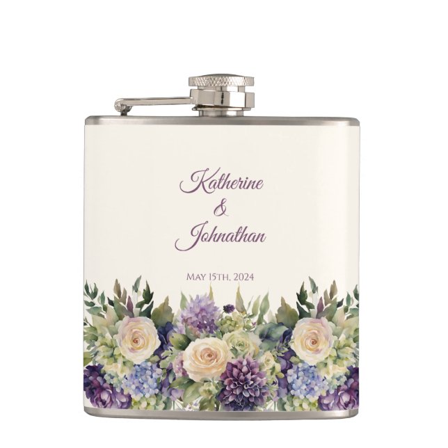 Petaca Compartimiento de flores púrpura acuarela (Anverso)