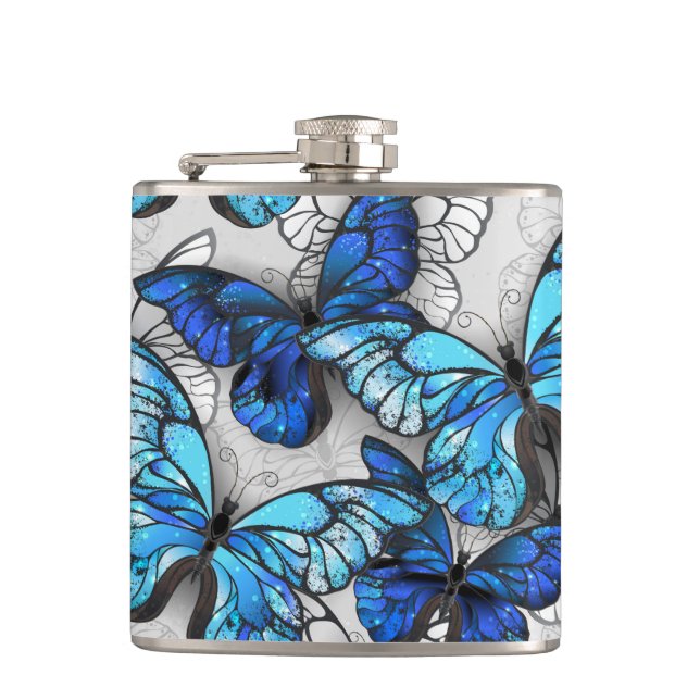 Petaca Composición de las mariposas blancas y azules (Anverso)