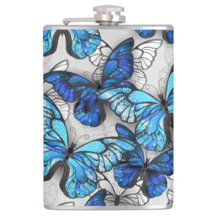 Petaca Composición de mariposas blancas y azules