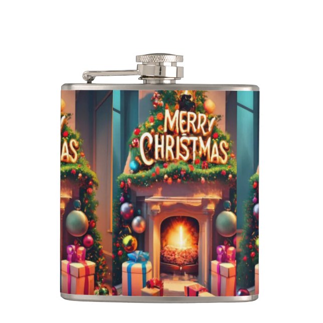 Petaca con tema de Navidad – Feliz Navidad Fuego (Anverso)