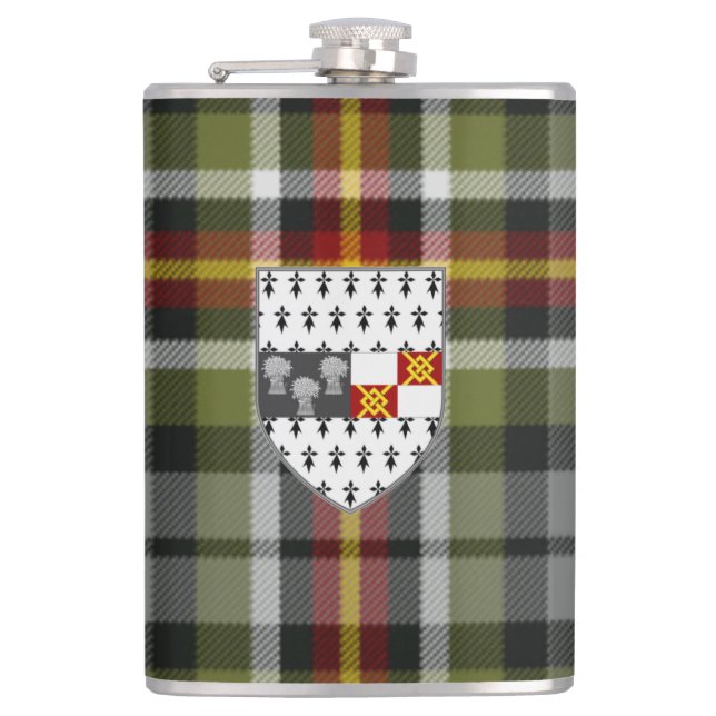 Petaca Condado de Irlanda Kilkenny Tartan y Escudo (Anverso)