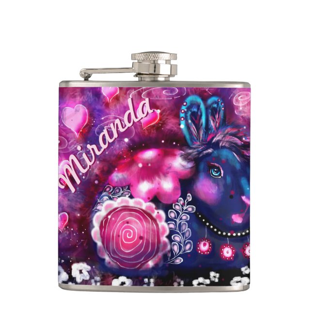 Petaca Conejo caprichoso "Conejo de Glamour" morado rosad (Anverso)