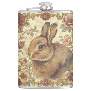 Petaca Conejo Vintage, Patrón Clásico de Conejo y Flores
