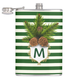 Petaca Cones de pino y franjas verdes máscara monogramada