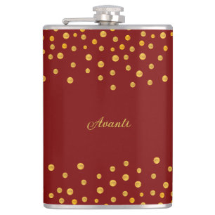 Petaca Confeti dorado elegante en rojo personalizado