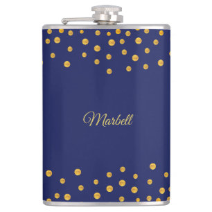 Petaca Confeti dorado elegante sobre azul marino