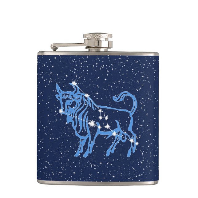 Petaca Constelación Taurus y Rótulo Zodiaco con estrellas (Anverso)
