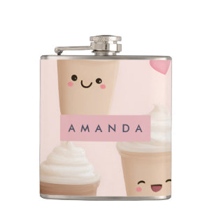 Petaca Copa personalizada de café de Kawaii rosa
