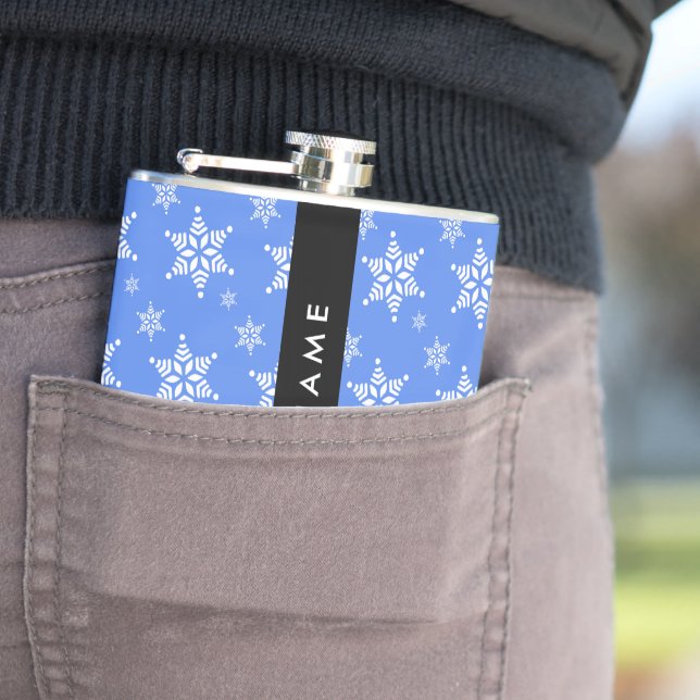 Petaca Copos de nieve blancos, azul, tu nombre, personali (In Situ)