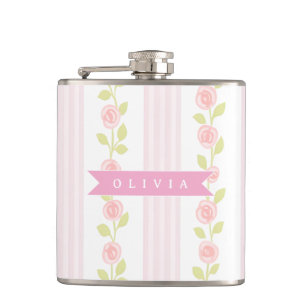 Petaca Coqueta femenina rosa personalizada con flores a r
