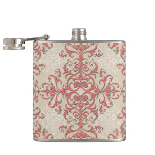 Petaca Coral y Floral Antiguo Estilo Damask Arte Blanco