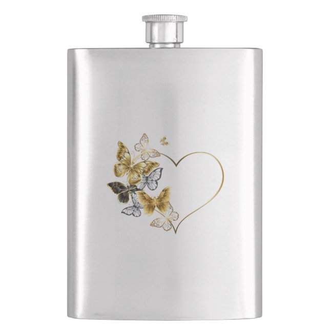 Petaca Corazón con mariposas doradas (Anverso)