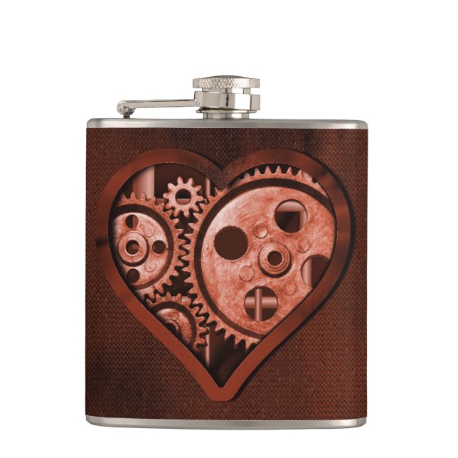 Petaca Corazón de Engranajes Steampunk (Anverso)
