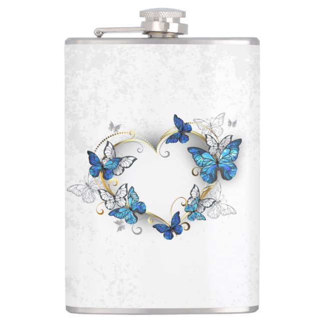 Petaca Corazón de joyas con mariposas Morfo (Anverso)