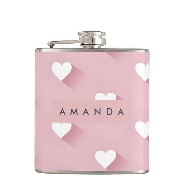 Petaca Corazón Rosa Suave Personalizado Kawaii (Anverso)