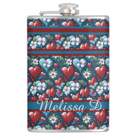 Petaca Corazones de Navidades florales en azul rojo y ver