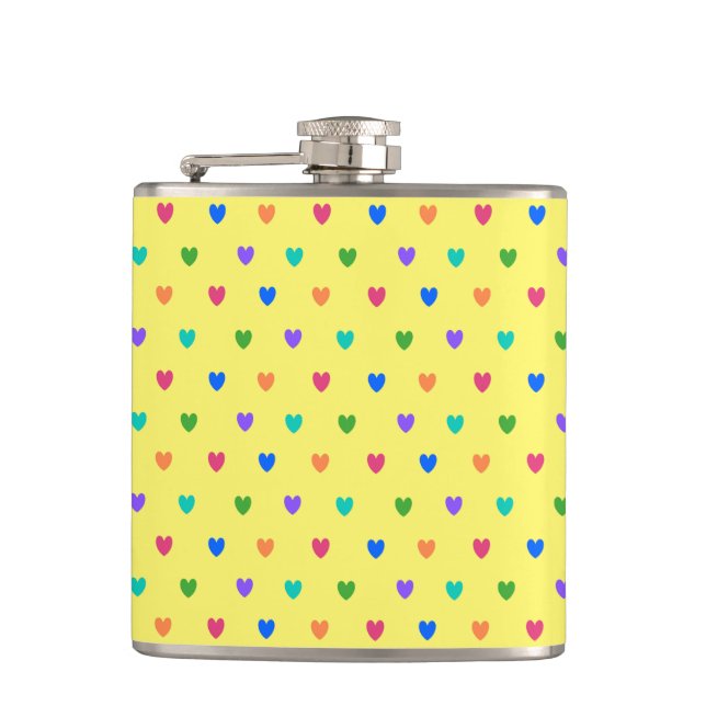 Petaca Corazones de polka arcoiris sobre amarillo (Anverso)
