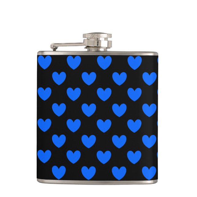 Petaca Corazones de polka azul sobre negro (Anverso)