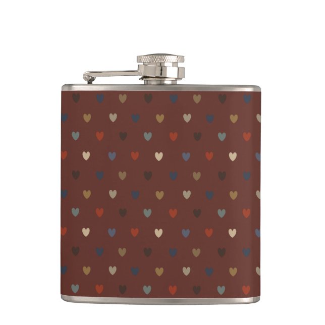 Petaca Corazones de polka en marrón kilim (Anverso)