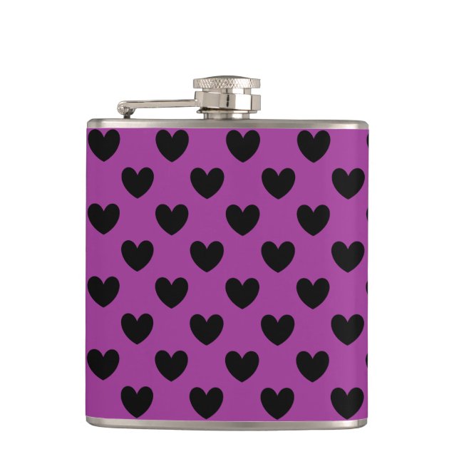 Petaca Corazones de polka negra en morado (Anverso)