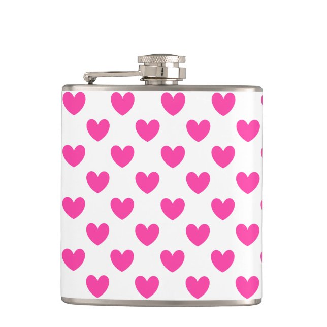 Petaca Corazones de polka rosa de Fuchsia en blanco (Anverso)