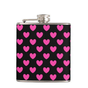 Petaca Corazones de polka rosa fucsia en negro