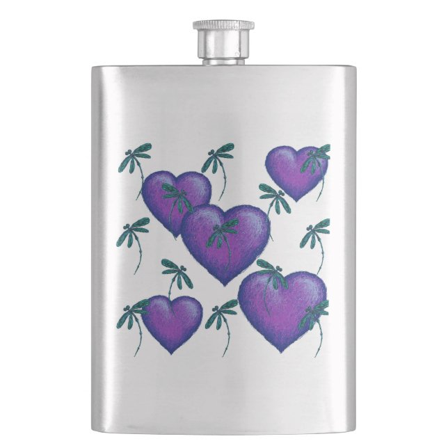 Petaca Corazones morados y libélulas (Anverso)