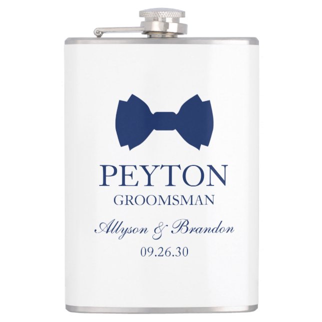 Petaca Corbata Azul para Padrino de Boda (Anverso)