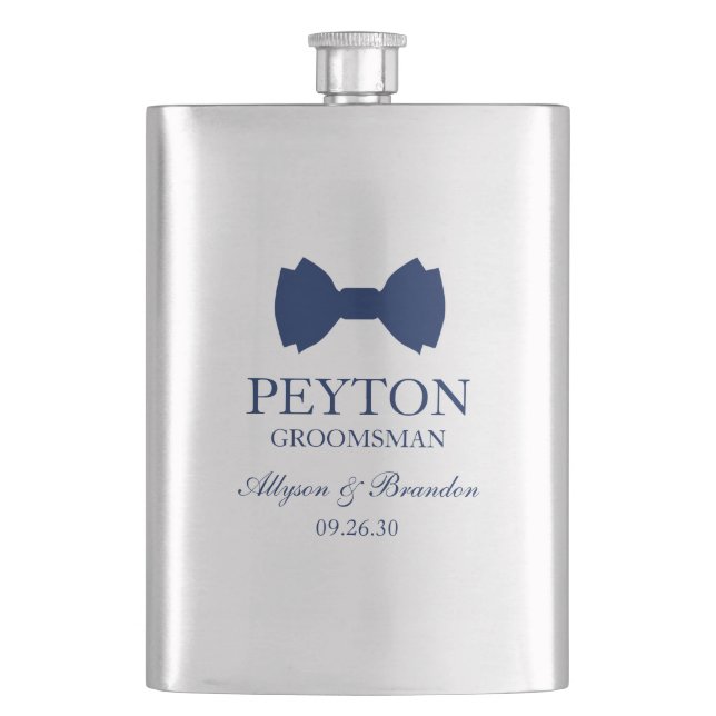Petaca Corbata Azul para Padrino de Boda (Anverso)