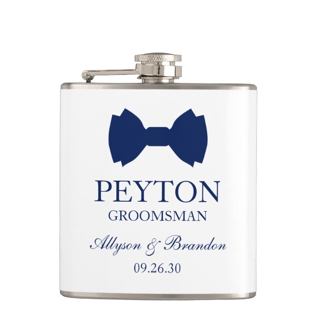 Petaca Corbata Azul para Padrino de Boda (Anverso)
