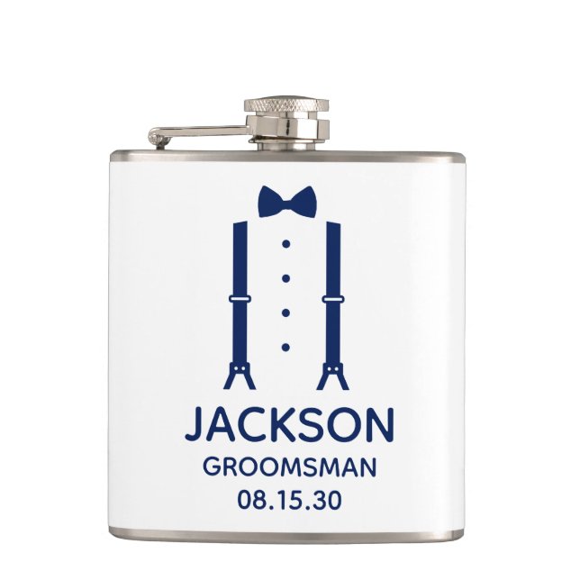 Petaca Corbata azul para padrino de boda (Anverso)