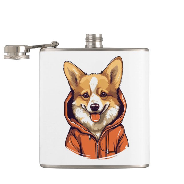 Petaca Corgi Divertido con Sudadera (Abierto)