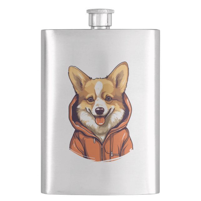 Petaca Corgi Divertido con Sudadera (Anverso)
