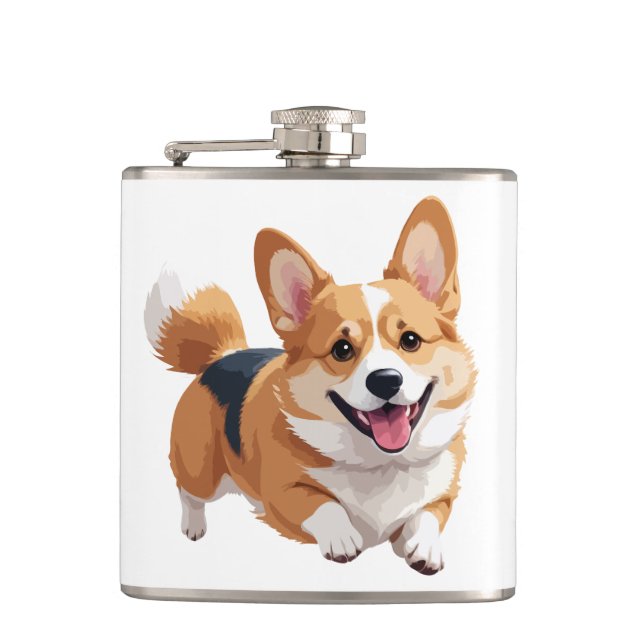 Petaca Corgi Happy Playful Fun Saltando En El Aire Alegre (Anverso)