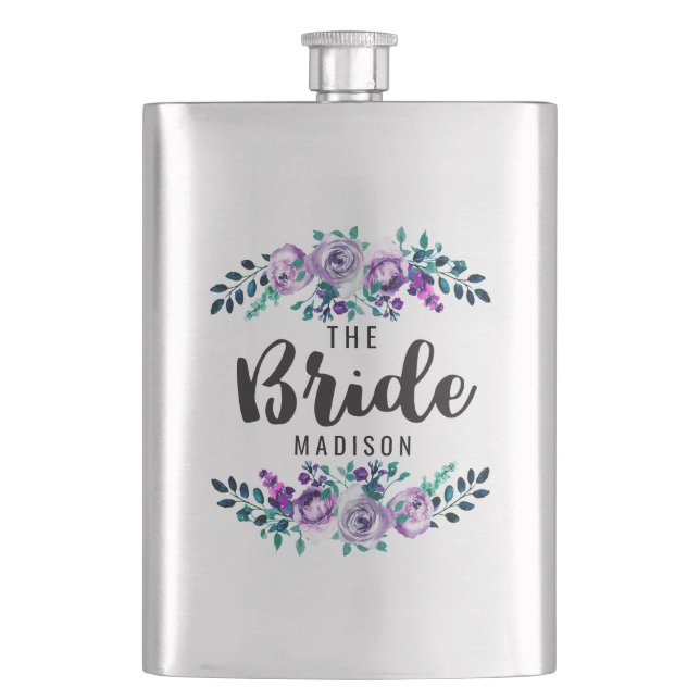 Petaca Corona floral de menta y púrpura para boda Novia (Anverso)