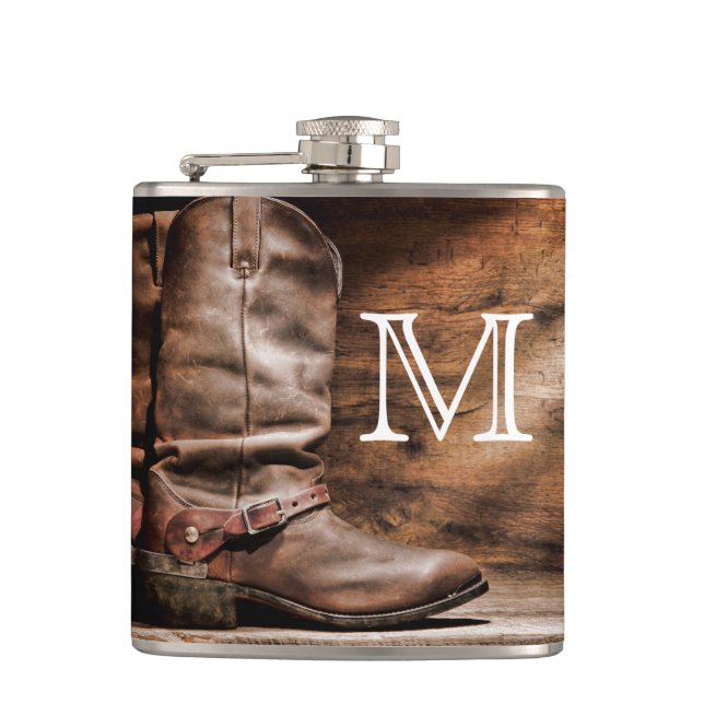 Petaca Cow Boy Boots Spur Country Monograma Whiskey Flask (Anverso)