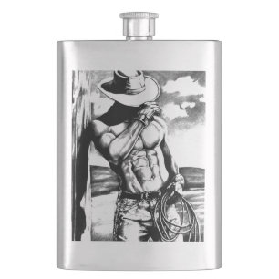 Petaca Cowboy de arte original dibujando hilo clásico de 