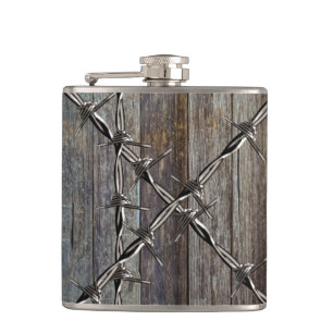 Petaca Cowboy de madera y alambre de púas