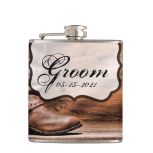 Petaca Cowboy Groom Whisky bota rústica de madera de gran