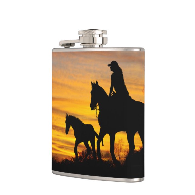 Petaca Cowgirl Sunset Horseback Rige Bebe Flask (Izquierda)