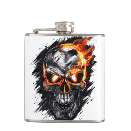 Petaca Cráneo de llamas - Arte #1 de grabado Metalizado