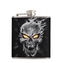 Petaca Cráneo de llamas - Arte #3 de grabado Metalizado