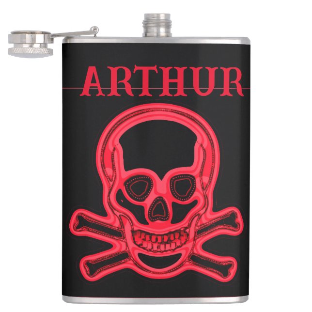 Petaca cráneo rojo, personalizado. (Abierto)