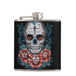Petaca Cráneo y frasco envuelto vinilo de los rosas