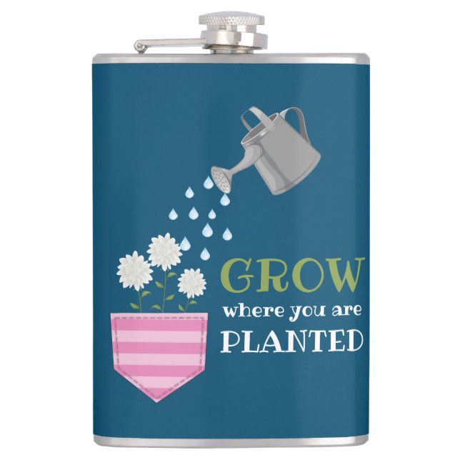 Petaca Crecer donde te plantan inspirador de bolsillo (Anverso)