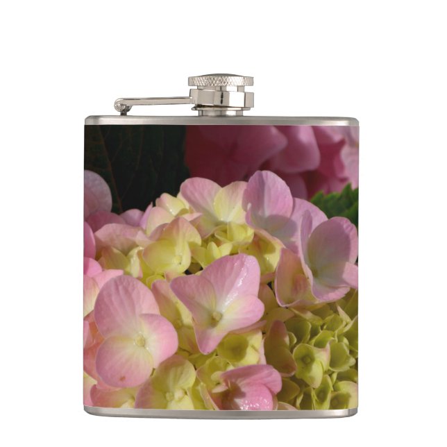 Petaca Crema rosa Hydrangeas amarillo rosa verde floral (Anverso)