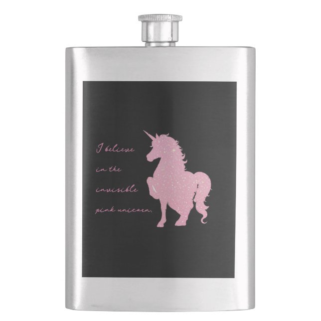 Petaca Creo en el unicornio rosa invisible. (Anverso)