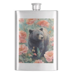 Petaca Cría de oso negro de Alabama rodeada de camelia