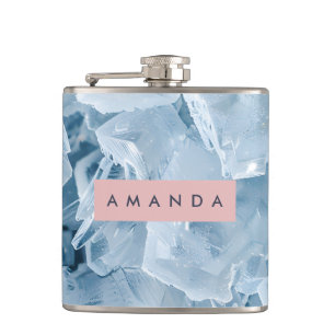 Petaca Cristal Azul Hielo Personalizado y Pastel Escarcha